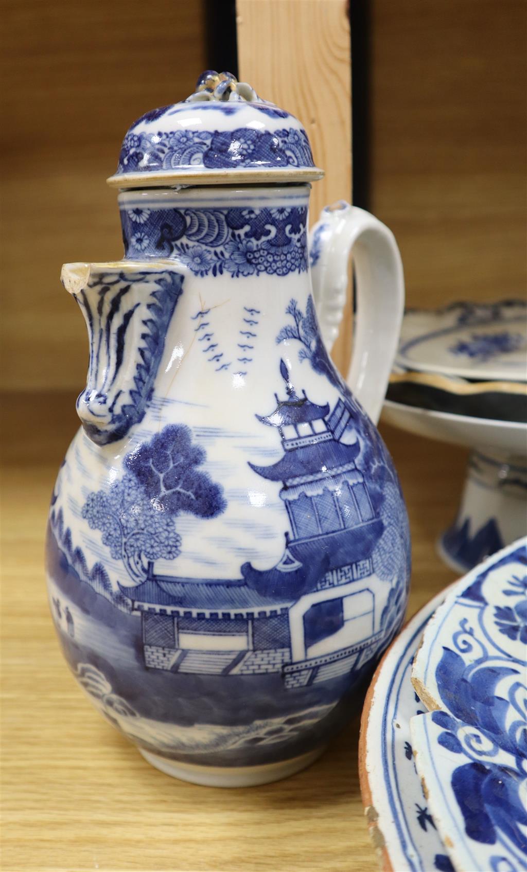 Mixed Chinese blue and white ceramics, 18th and 19th century, mostly damaged